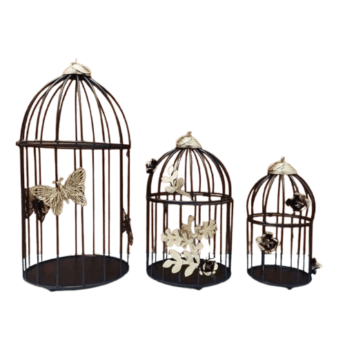 IRON LANTERN CANDLE HOLDER SET OF 3 (BLACK & GOLD)